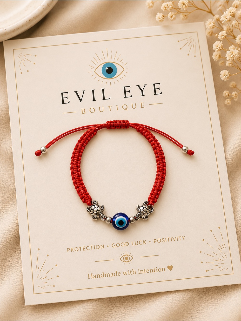 🐢🧿Red Protection Bracelet with Blue Eye Charm🐢🧿